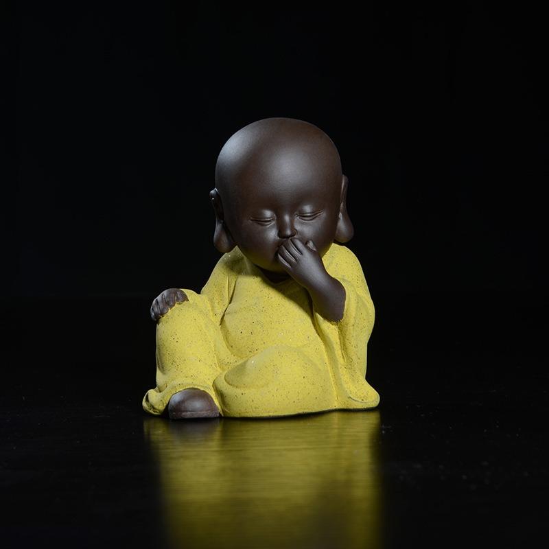 10cm Height Purple Clay Tea Pet Four Bu Little Monk Ornament Zen Tea Play Creative Buddhist Ceramic Crafts Decoration Shami