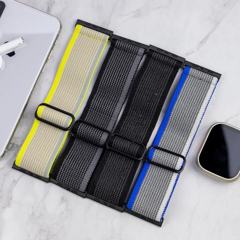 Nylon Elastic Strap For Apple watch Ultra 2 49mm Wide Braided Loop Adjustable Band iWatch 9 8 7 6 5 4 SE 45mm 41mm 44mm 40mm