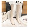 Leather Boots Women's Thick Heel Brown Square Head Tall Knight Boots But Knee Boots Elastic Long Tube 2021 Autumn and Winter