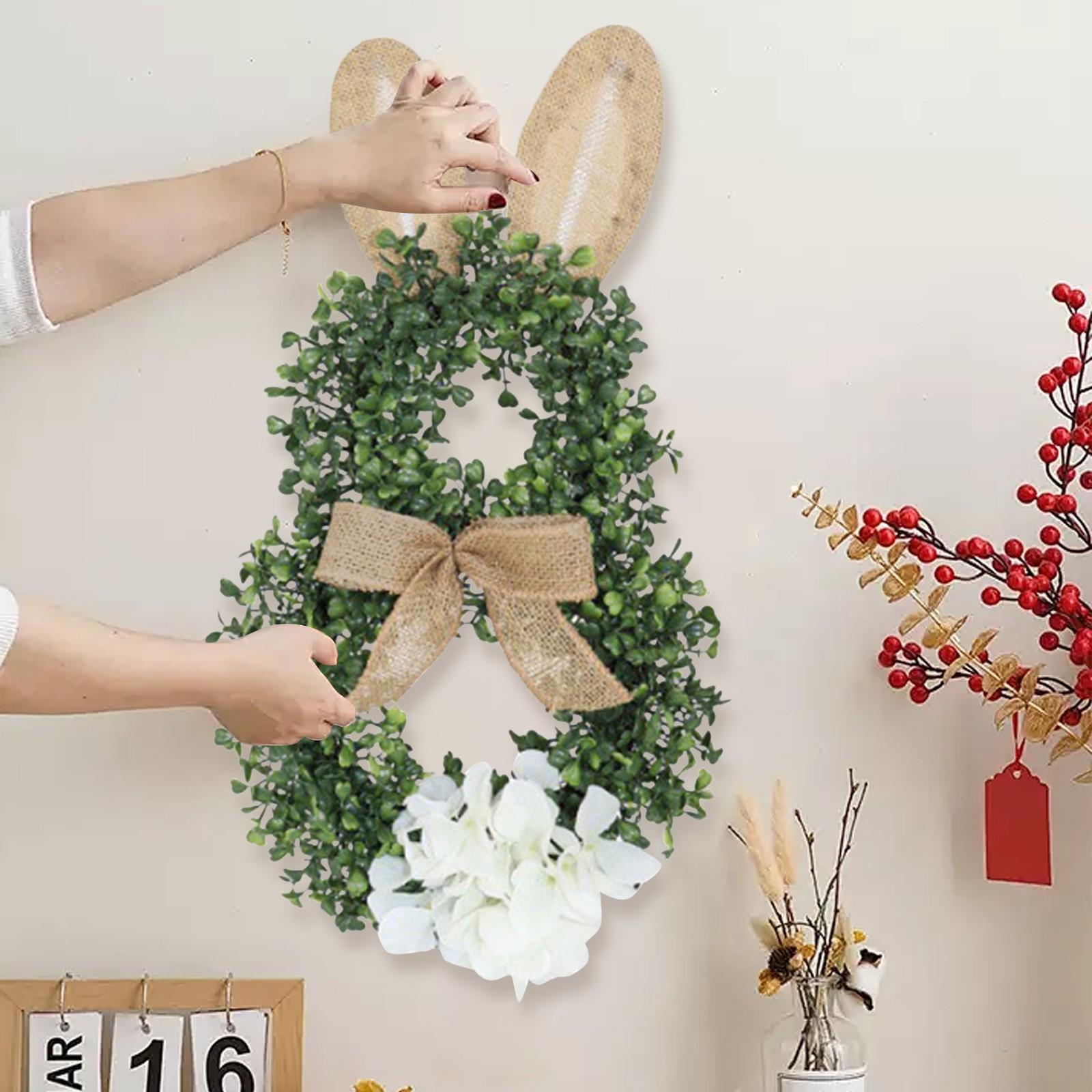 

Искусственный пасхальный венок для входной двери, венок в виде кролика с бантом, яйцами и цветами для настенного оконного пасхального украшения One Size