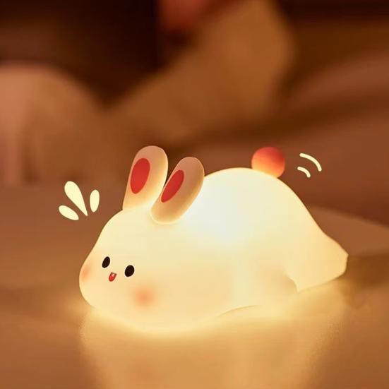 Ztlumitelné noční světlo králíček, noční lampička králíček se senzorem na dotyk, 3 úrovně jasu, dobíjecí stolní lampička králíček pro dětskou a dospělou ložnici