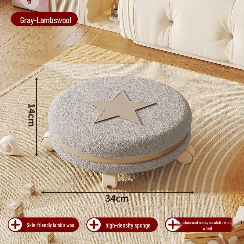 Cream Low Stool with Backrest and Universal Wheels - Ideal for Home, Grout, and Children's Use, Silent Sliding Design