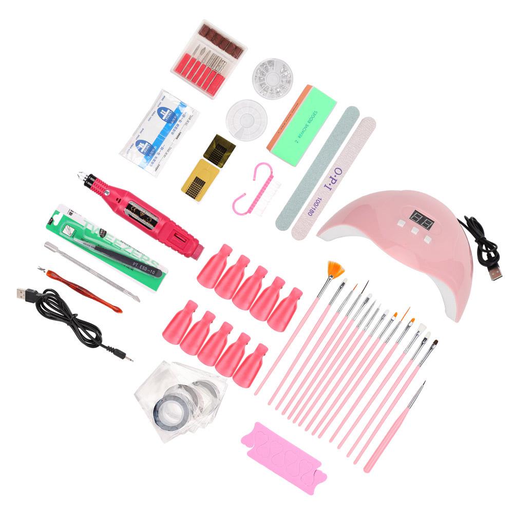 Nail Art Tool Kit 54W Manicure Light Nail Drill Soak Off Clip Polishing Block Nail FileSet