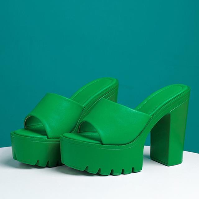 

Liyke/черные, белые шлепанцы на высоком каблуке в стиле панк для женщин, нескользящие сандалии на платформе с толстой подошвой, женская летняя обувь 42 зелёный