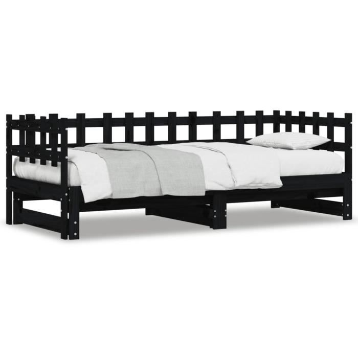 VidaXL Lit coulissant Noir 2x(80x200) cm Bois de pin massif 840387