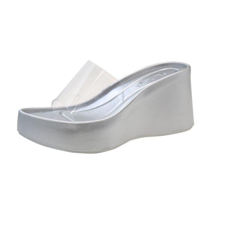 Wedge Heel Transparent Slippers Women's 2025 New Thick-soled Muffin Cool Slippers Women's Summer Wear Fashion Internet Celebrity High Heels