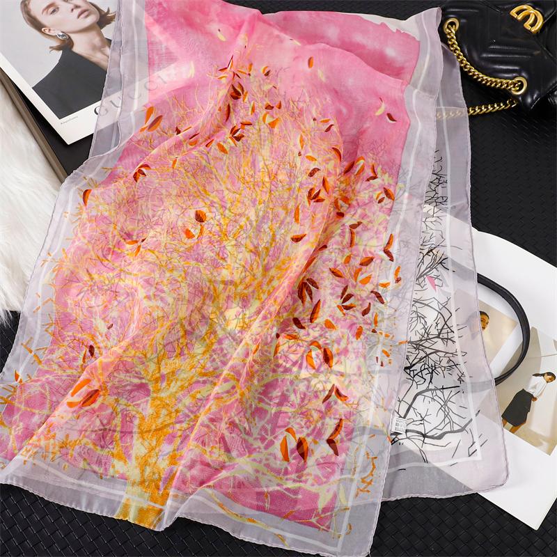 

45*155cm Print Design Women Silk Scarf Shawl Elegant Headscarf Convinient Bandage Hijabs Chiffon Muslim Wrap Scarves 45x155cm