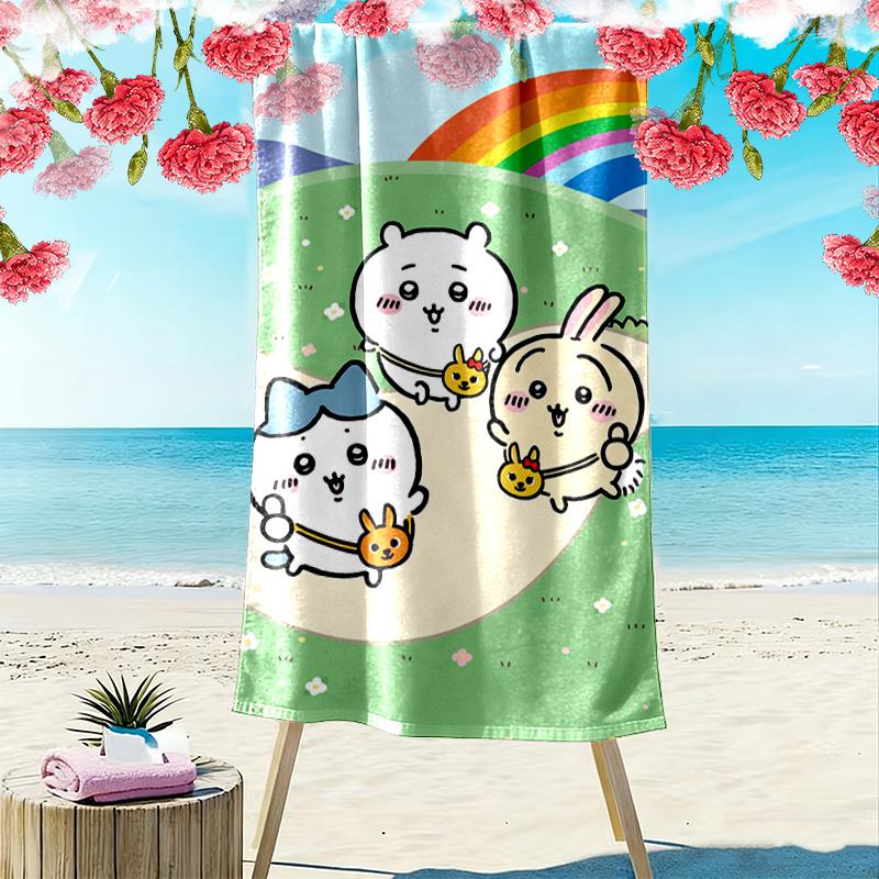 Anime Chiikawa Print Beach Towel, Large Soft Quick Dry Towel for Beach Camping Swimming