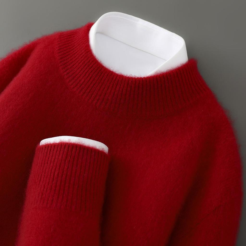 Men's Pure Wool Half-High Collar Thick Business Pullover Sweater - Loose Knit Base Layer