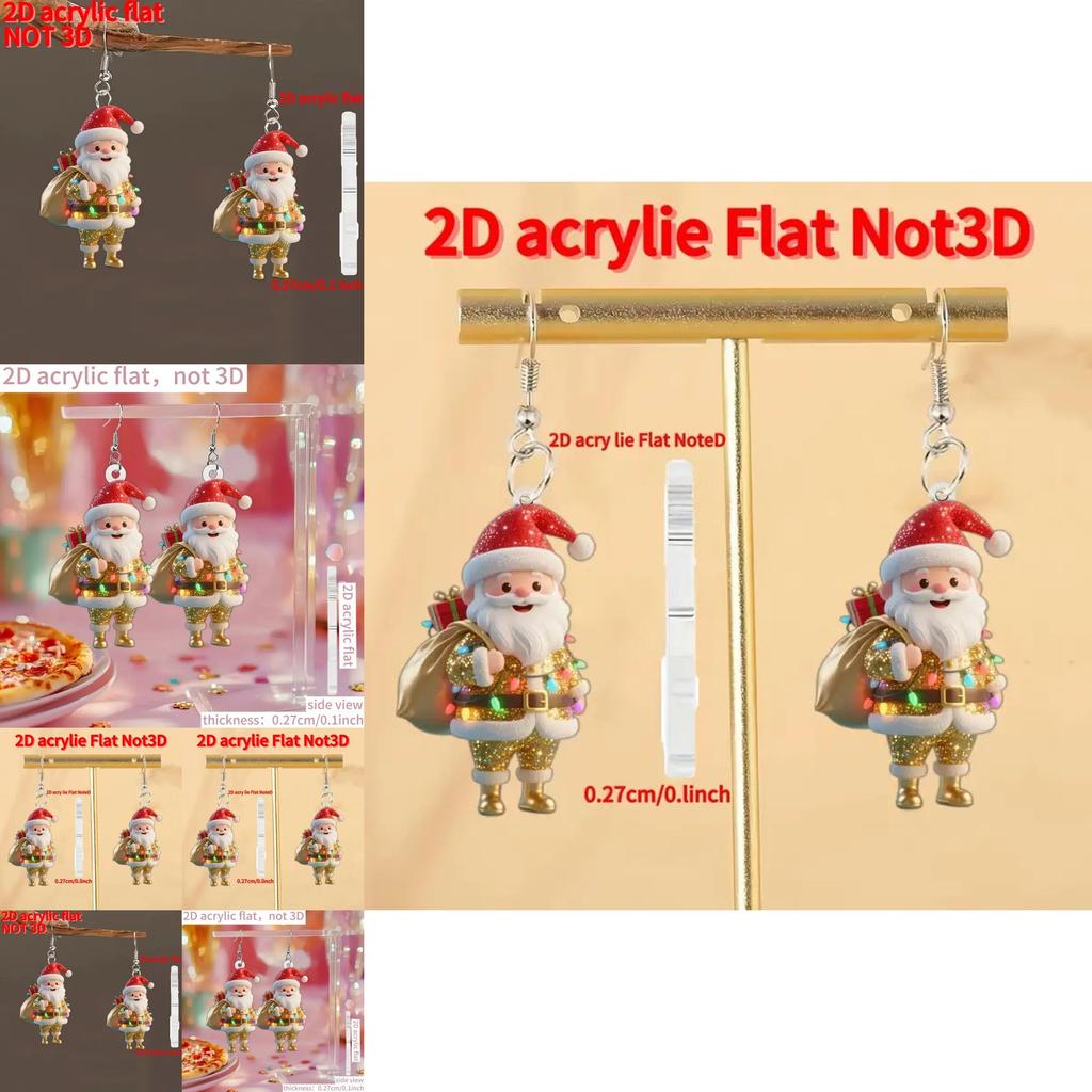 Christmas Santa Acrylic Earrings With Printed Cartoon Design For Holiday Fashion