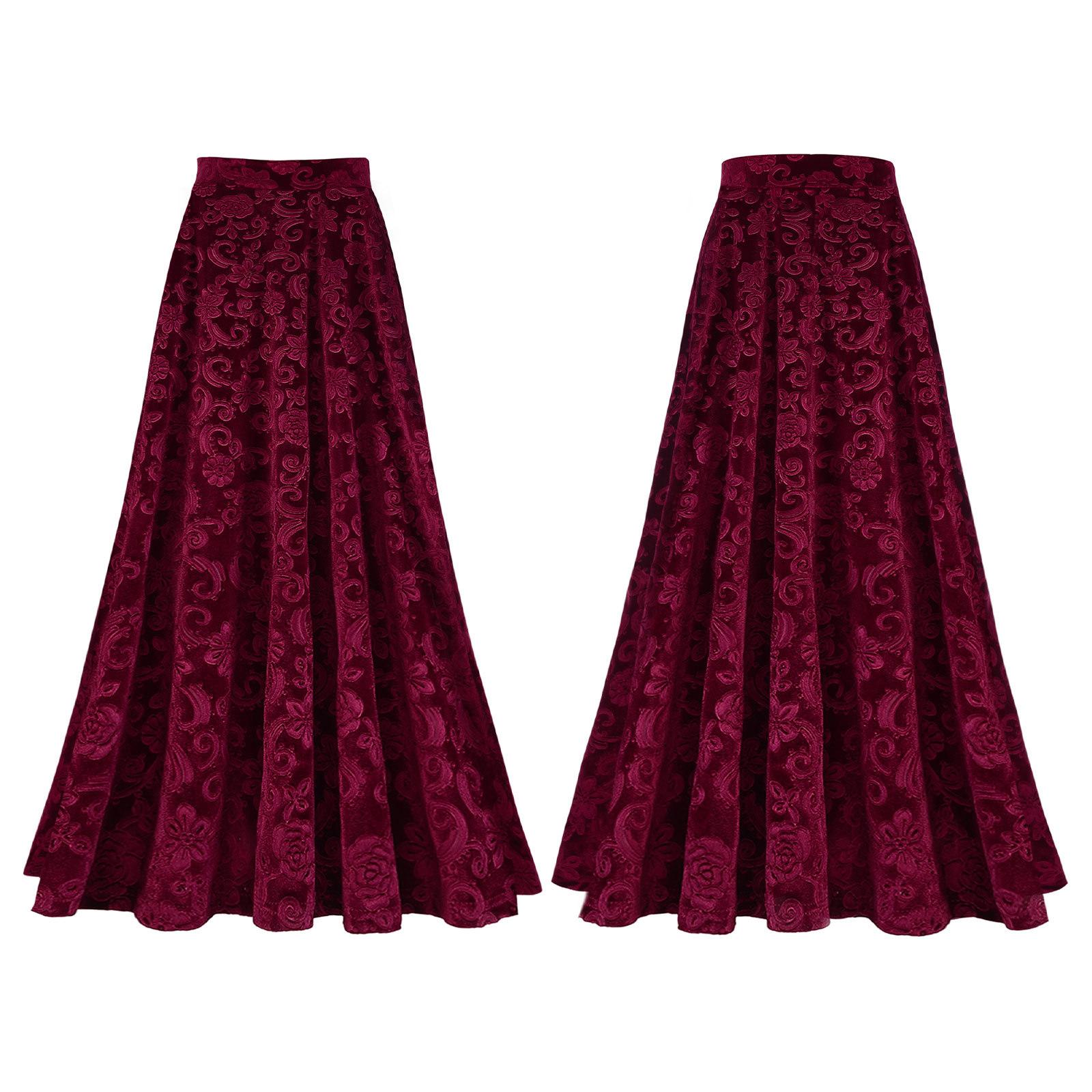 

Elegant Vintage Skirt for Women Floral Print Elastic Waist Formal Attire for Wedding & Events червоний