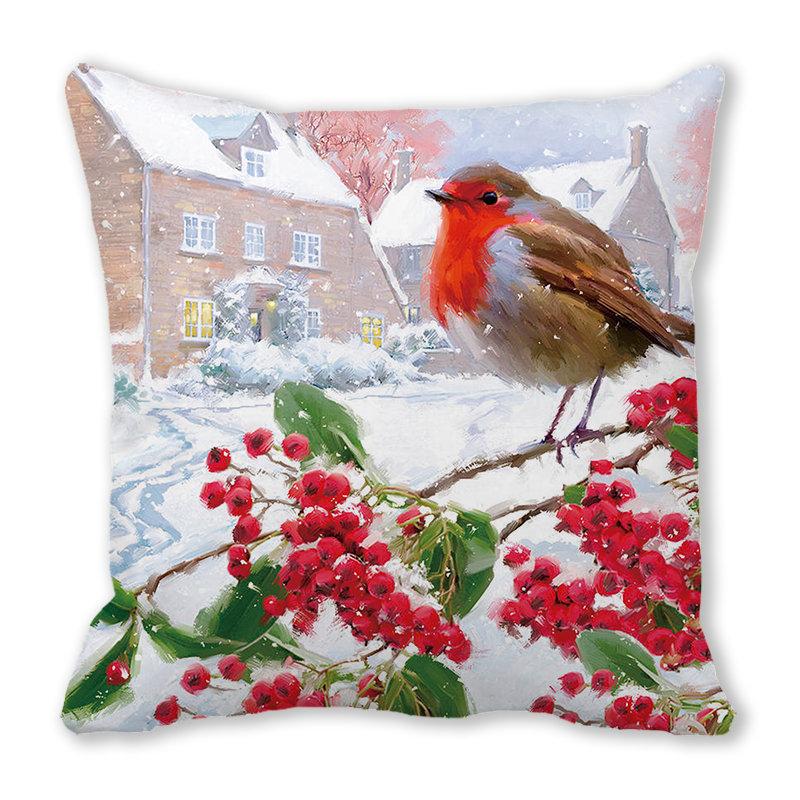 

Рождественский чехол для подушки с принтом Робина, наволочка с зимними птицами, Рождественская наволочка с Холли, украшения 40x40cm