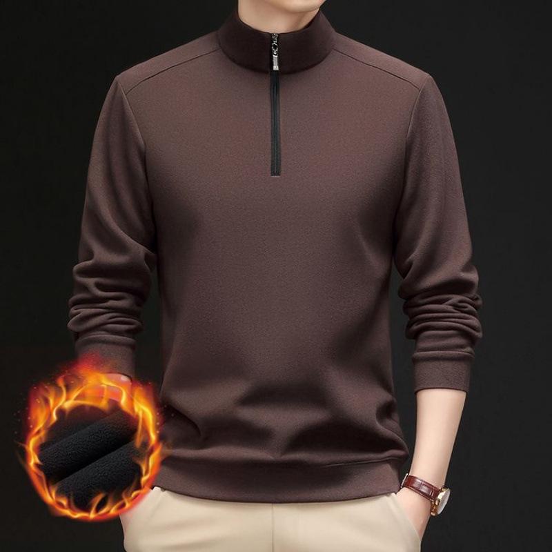 Men s Long-Sleeve High-Neck Polo: Solid Color, Stand Collar, Zip-Up, Fall/Winter Base Layer. 180