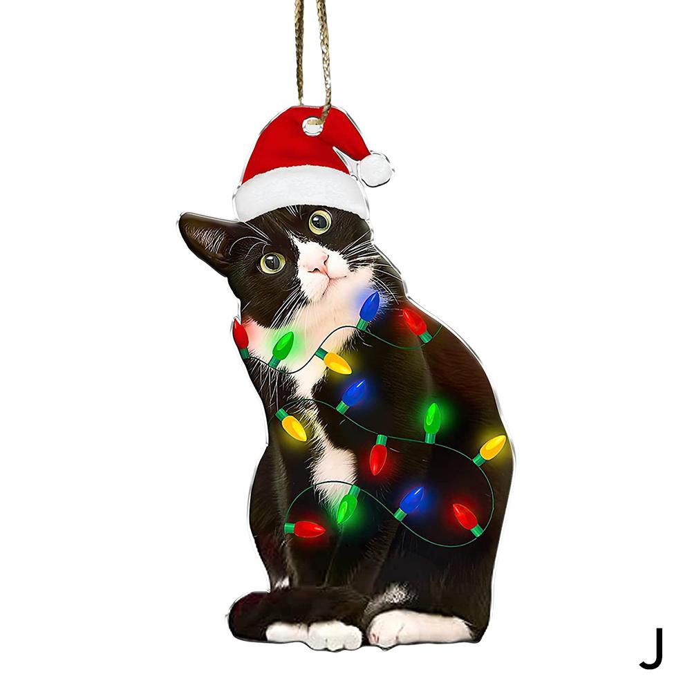 Charming Black Cat Christmas Ornament 2D Acrylic Hanging Decor For Tree Car Mirror Keychain Kid Xmas Gift Holiday Party Sup Q3E6
