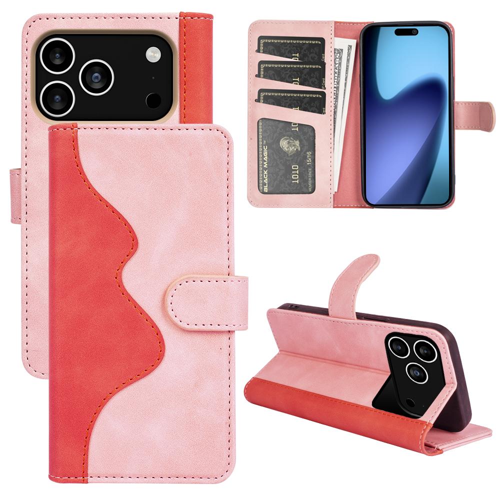 For iPhone 17 Pro Wallet Case Leather Phone Cover Splicing Color