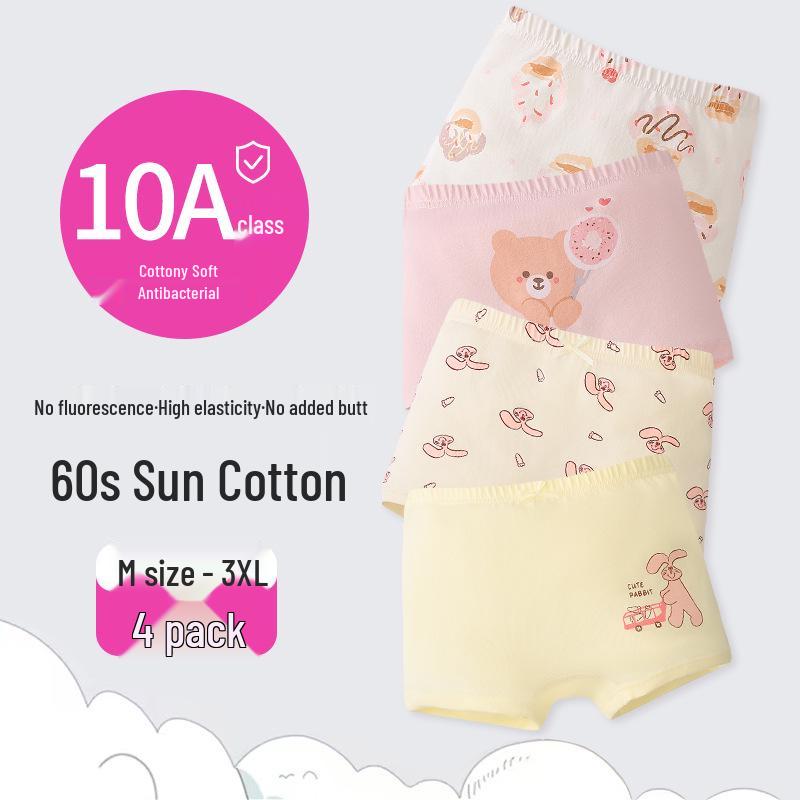 Girls' Cartoon Pattern Cotton Boxer Briefs - Thin, Antibacterial, Four Seasons Toddler & Young Child Style