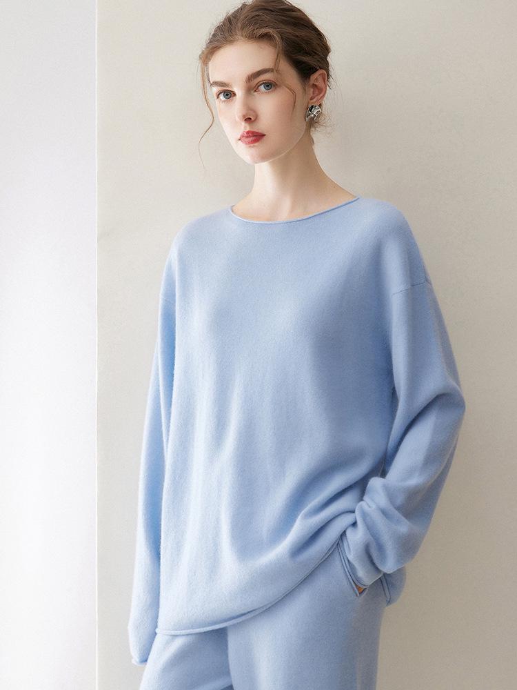 Women's Off-Shoulder Cashmere Pullover – 2026 Winter Loose Fit with Rolled Hem