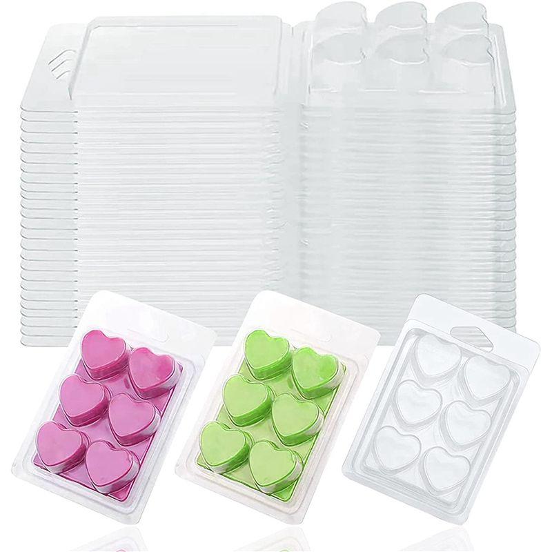 

A84E-60 Packs Wax Melt Clamshells Molds,Wax Melt Clamshells Wax Melt Love Heart Tray Containers For Wickless Wax Melt Candles прозорий