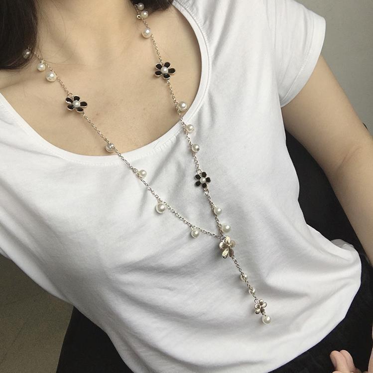 Korean Five-Petal Pearl Tassel Flower Necklace for Women
