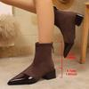 Vintage Patent Leather Pointed Toe Thick Heel Ankle Boots Women  Autumn  Elastic Suede Short Boots Woman's Winter Shoes