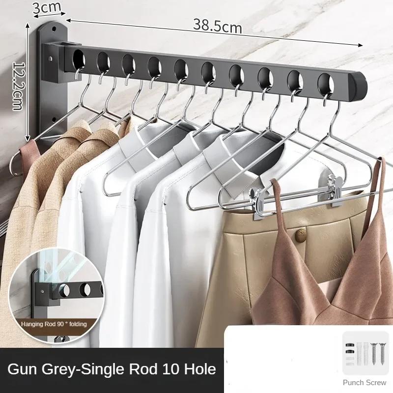 Wall Mounted Wall-Mounted Clothes Hanger  Closet Durable Couple Stainless steel Folding Retractable Hook Home