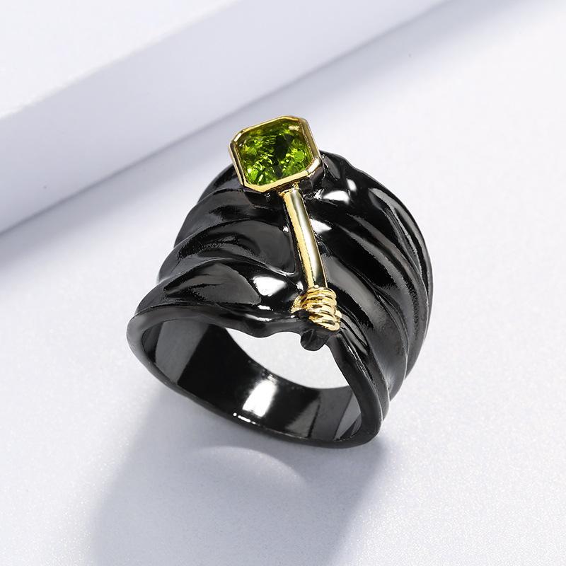 Silver Two-Tone Inlaid Topaz Green Zircon Ring Special Design Black Gold Engagement Ring Jewelry Gift