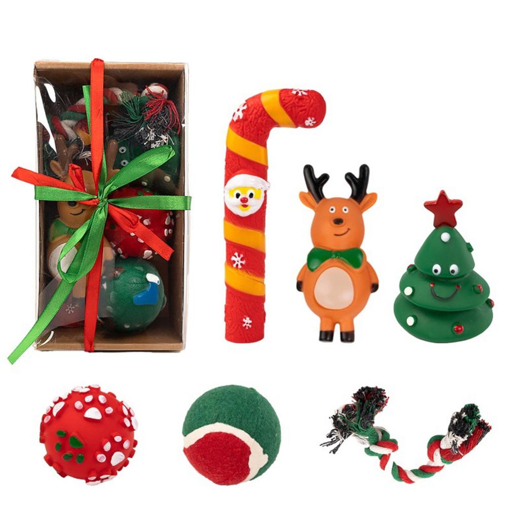 Conjunto de Presente de Brinquedos de Natal para Cães para Roer e Brincar Bolas de Plástico Macio e Corda Resistência à Mordida Brinquedo de Festival para Animal de Estimação