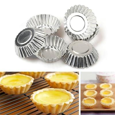 Reusable Cake Egg Tart Mold 10pcs/set 7cm Tinplate Flower  Kitchen Tools Baking Mould Silver Color