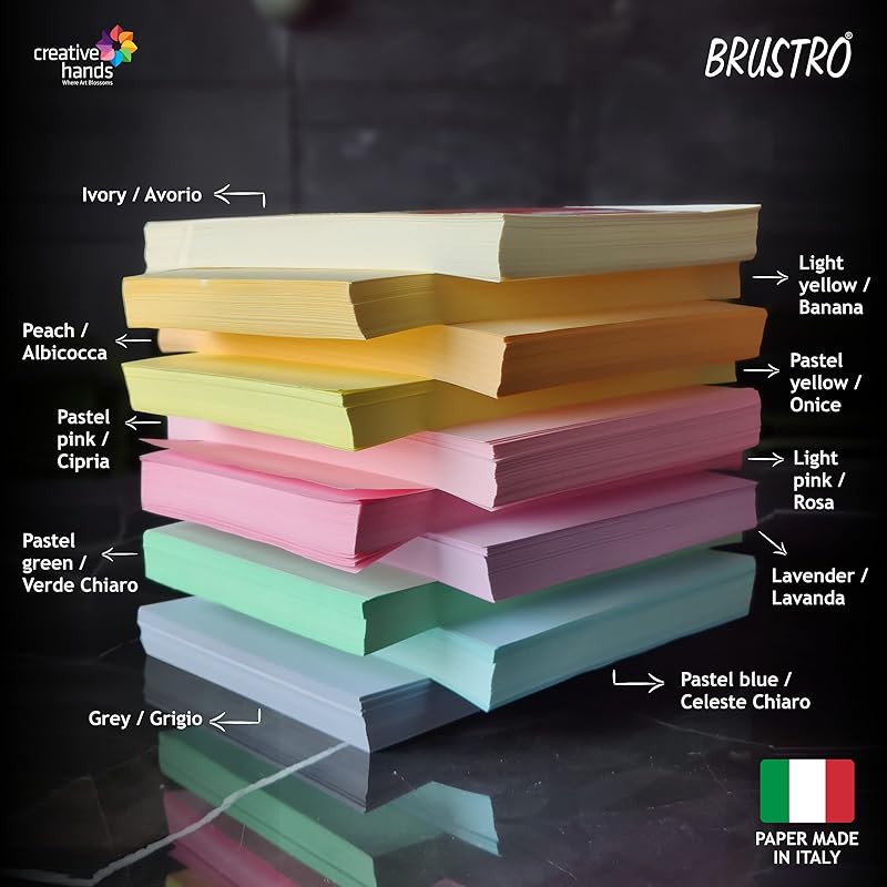 

BRUSTRO Copytinta Coloured Craft Paper A4 Size 80 GSM Mixed Soft Colour 40 Sheets Pack (10 cols X 4 Sheets) Double Side 400 Count (Pack of 1)