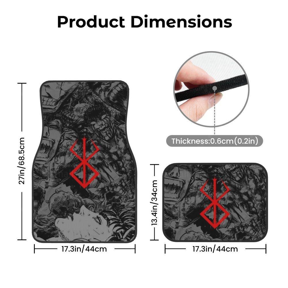 Anime Berserk Auto-Fußmatten Strapazierfähige Gummi-Fußmatten für vorne und hinten Teppich Boden Schutz Passt für die meisten Fahrzeuge