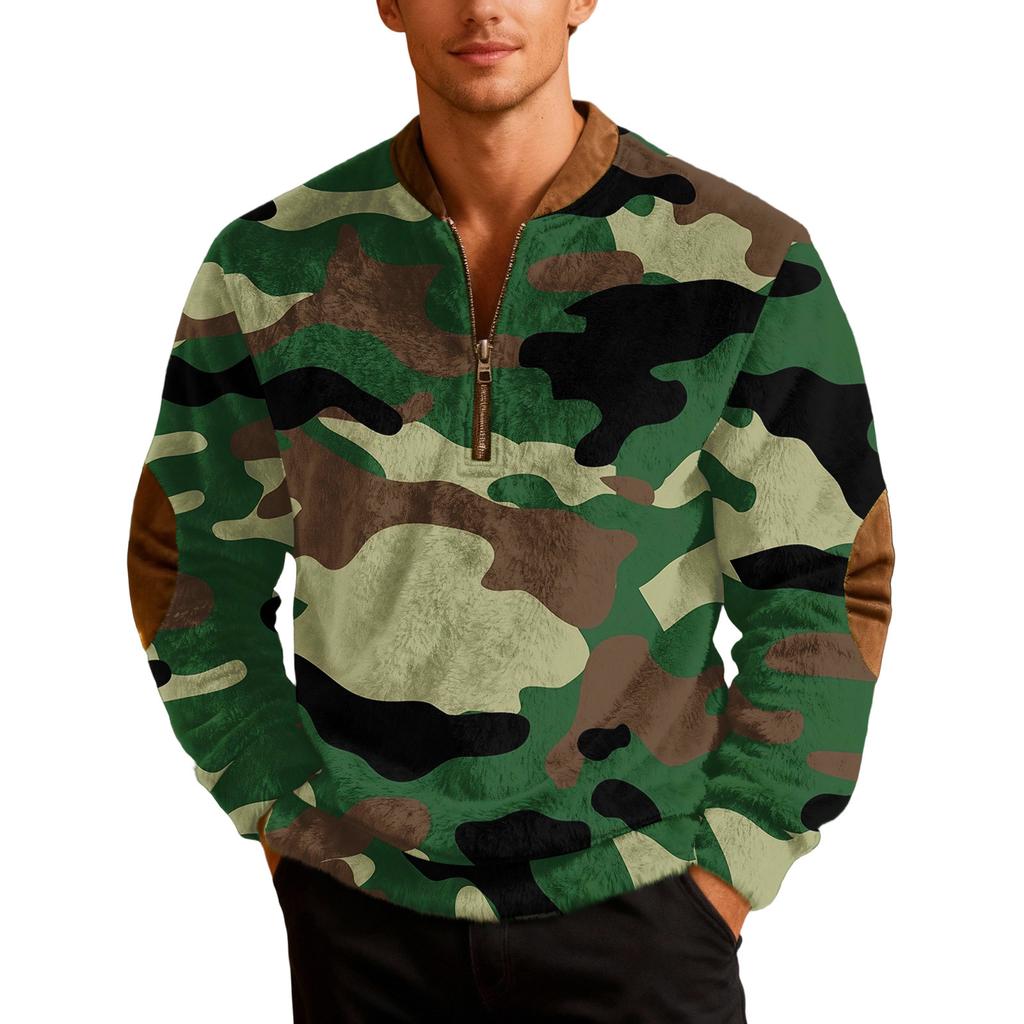 Men's Casual Camouflage Printed Semi-zipper Retro Long-sleeved Sports Sweatshirt