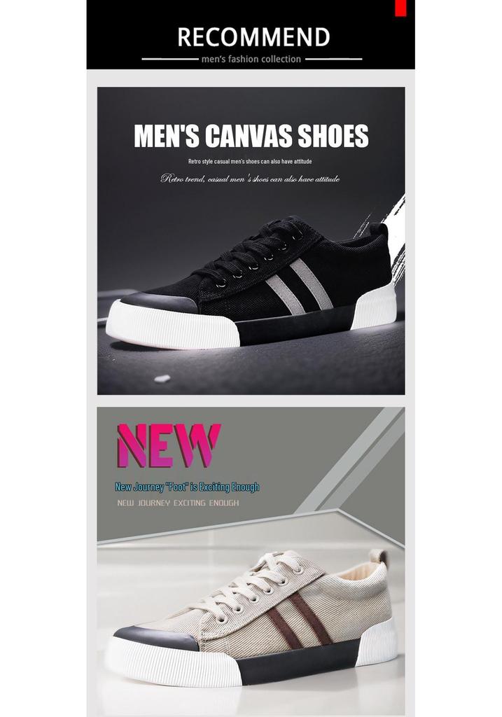 2026 Spring Men's Trendy Korean-Style Casual Canvas Shoes - Versatile & Comfortable Flat Bottom Sneakers