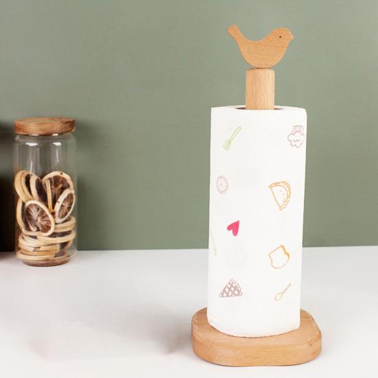 Paper Towel Holder Removable Shaft Kitchen Roll Organizer Durable Wood Non-Slip Base Multi-Use Shelf for Bathroom Kitchen