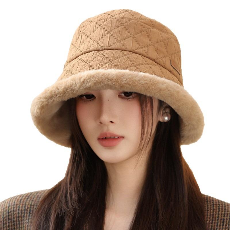 Winter hat women's warm plush thickened bucket hat big head circumference small face bucket hat versatile basin hat
