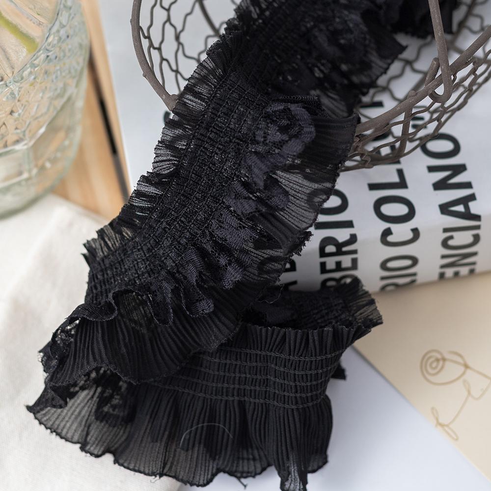 11CM Wide White Black Stretch Lace Chiffon Fabric Dress Collar Ruffle Trim Ribbon DIY Crafts Sewing Wedding Guipure Lace Decor