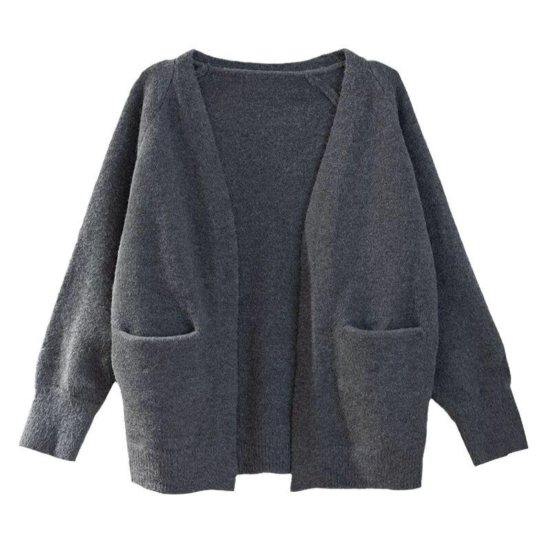Retro Versatile Sweater Jacket Women's Pocket Buckle-free Spring and Autumn Loose Lazy Style Foreign Style Wear Knitted Cardigan