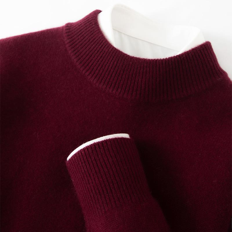 Men's High Neck Cashmere Sweater - Long Sleeve, Solid Color, Loose Knit Pullover for Autumn & Winter