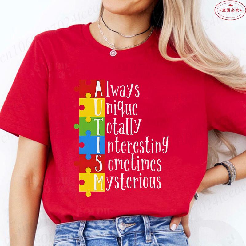 Autism Puzzle TShirt for Unisex Autism Awareness Month Summer Short Sleeve Tees Harajuku Streetwear Female Aesthetic Clothing