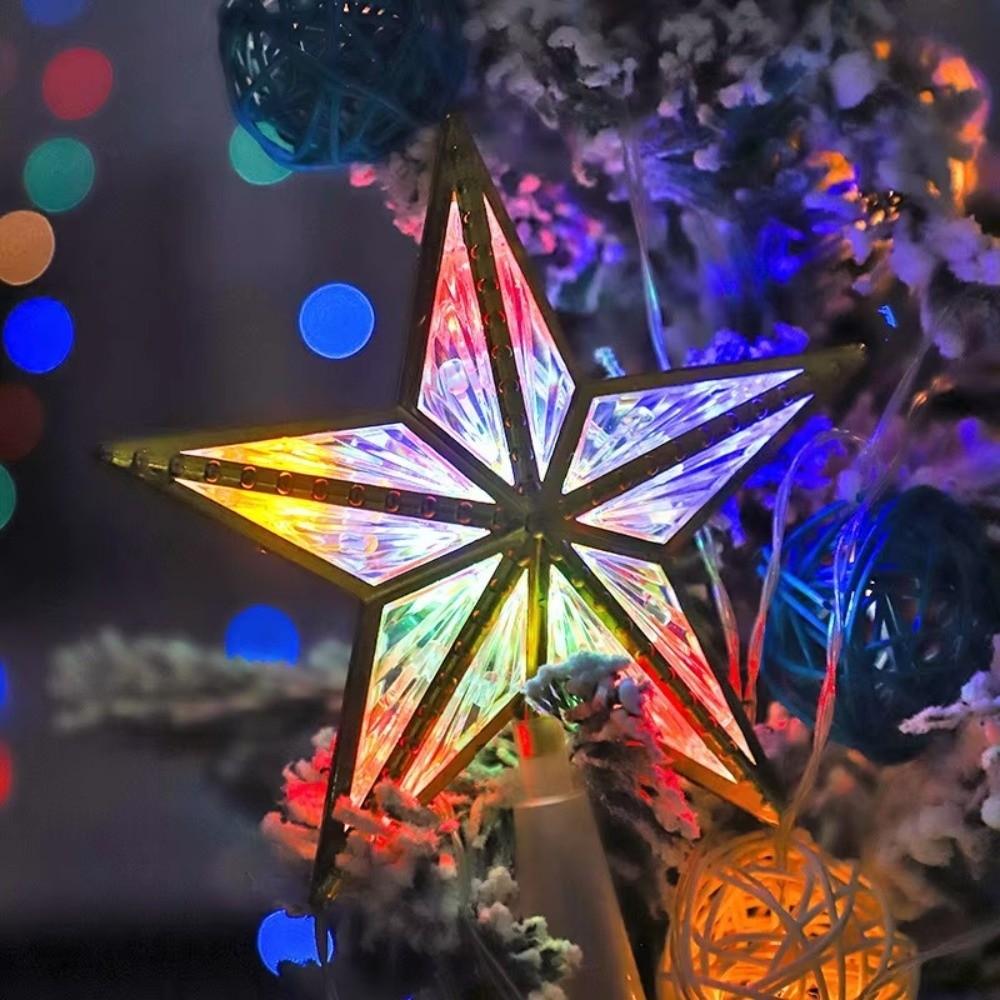 Glitter Shining Christmas Tree Topper Five-pointed Star Glowing Star Light  Home Decor