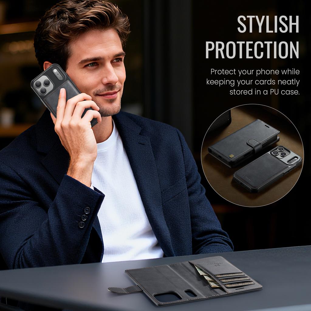 2-in-1 Detachable Leather Case For iPhone 17 16 15 14 13 12 Pro Max Plus 17Air 16E Premium Wallet Card Slots Magnetic Flip Cover