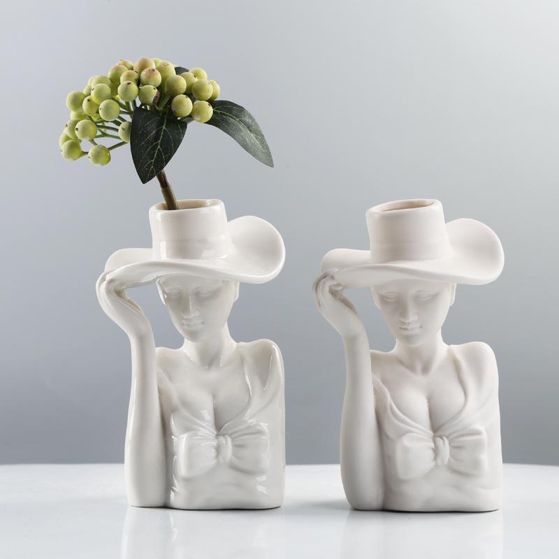 New Nordic Ins Creative Ceramic Vase Dry Flower Ornaments Art Face Flower Ornaments Living Room Home Soft Decorations Ornaments