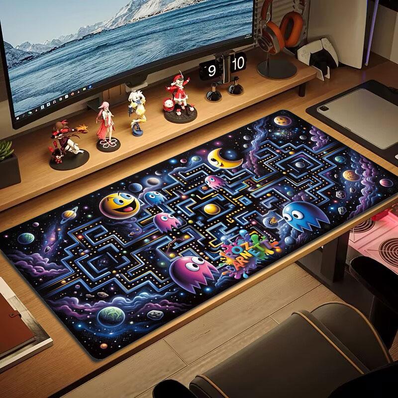 Pac-Man Large Size Mouse Pad Large Gaming Table Cushion Non-slip Laptop Tablet Big Mousepad XXL Mat Mini PC Playmat With Lock Edge