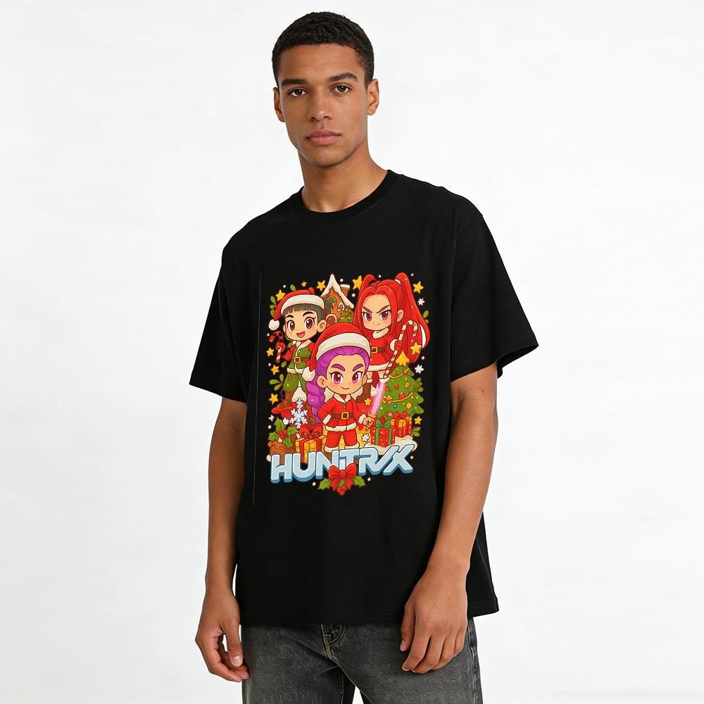 HUNTRX Game Character Print Christmas Top Unisex Holiday Themed Casual Crewneck Tee For All Ages Pure Cotton T-shirt