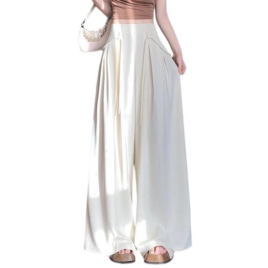 Damen Hose Hohe Taille Verstellbarer Kordelzug Oversized Weites Bein Hosen Einfarbige Glitzer Design Freizeithose