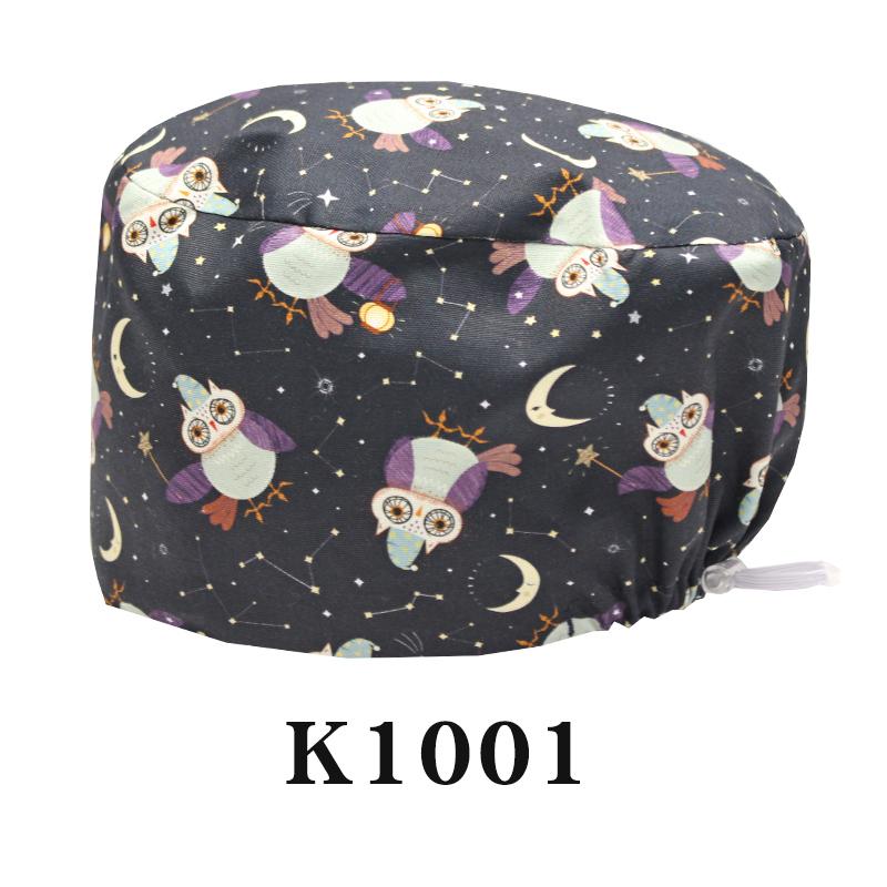 Cartoon Printed Nursing Caps Men Women Medical Hats Adjustable Long Hair Pet Dental Clinic Doctors Scrub Hat
