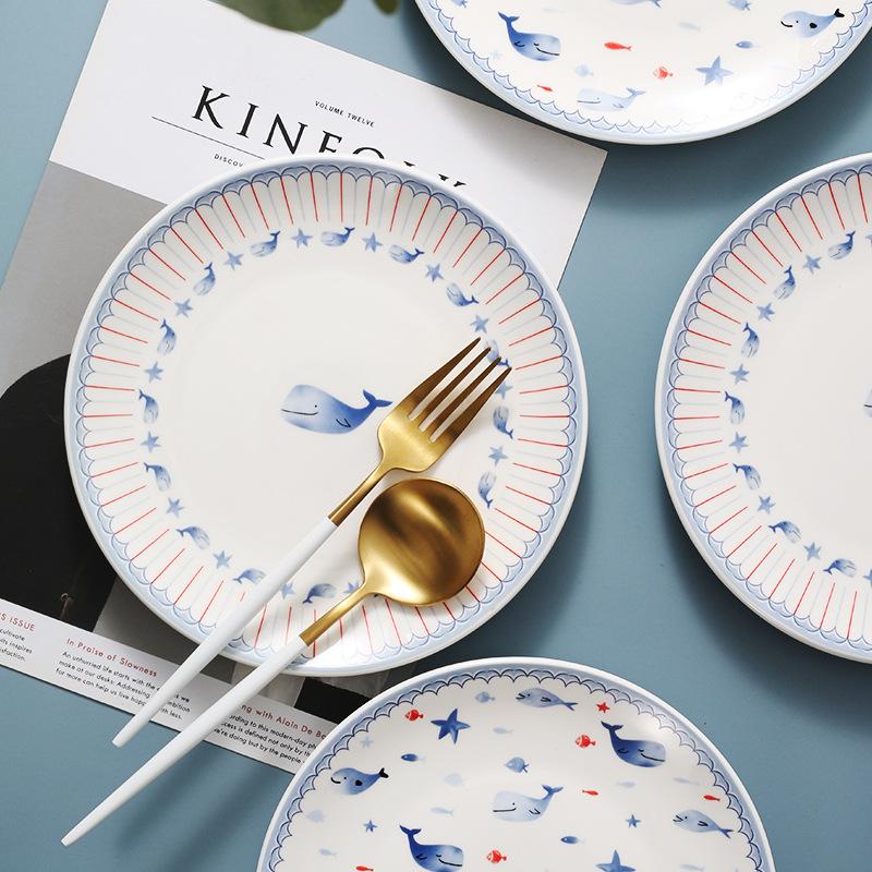 Sada keramických talířů Delfín, Kreslený Vlastní, Domácí, Západní, Restaurace, Steak, Kuchyně, Roztomilý, Nový, Severský styl