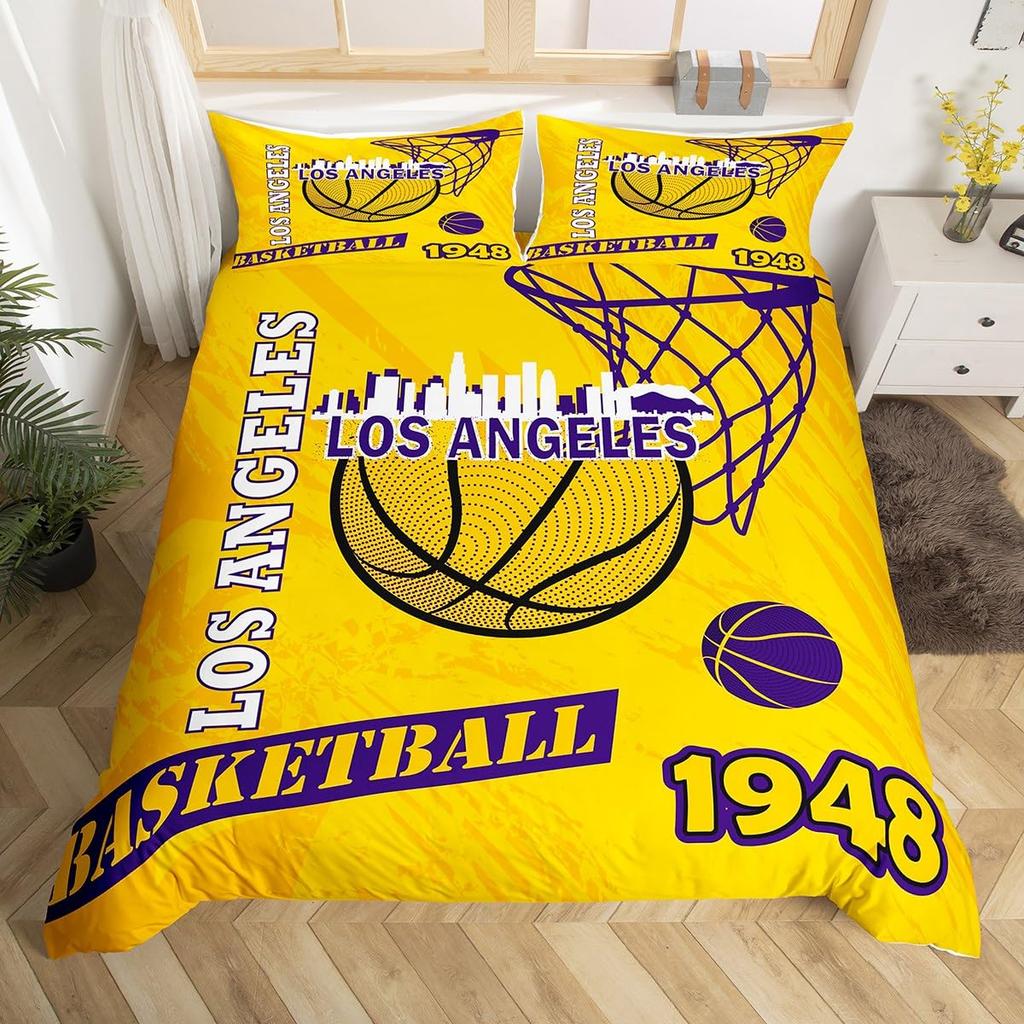 Basketplan Print Sängkläder Set Enkelstorlek, Bollsporter Spel Tematiserat Påslakan, Pojkar Spelrum Inredning Täckeöverdrag
