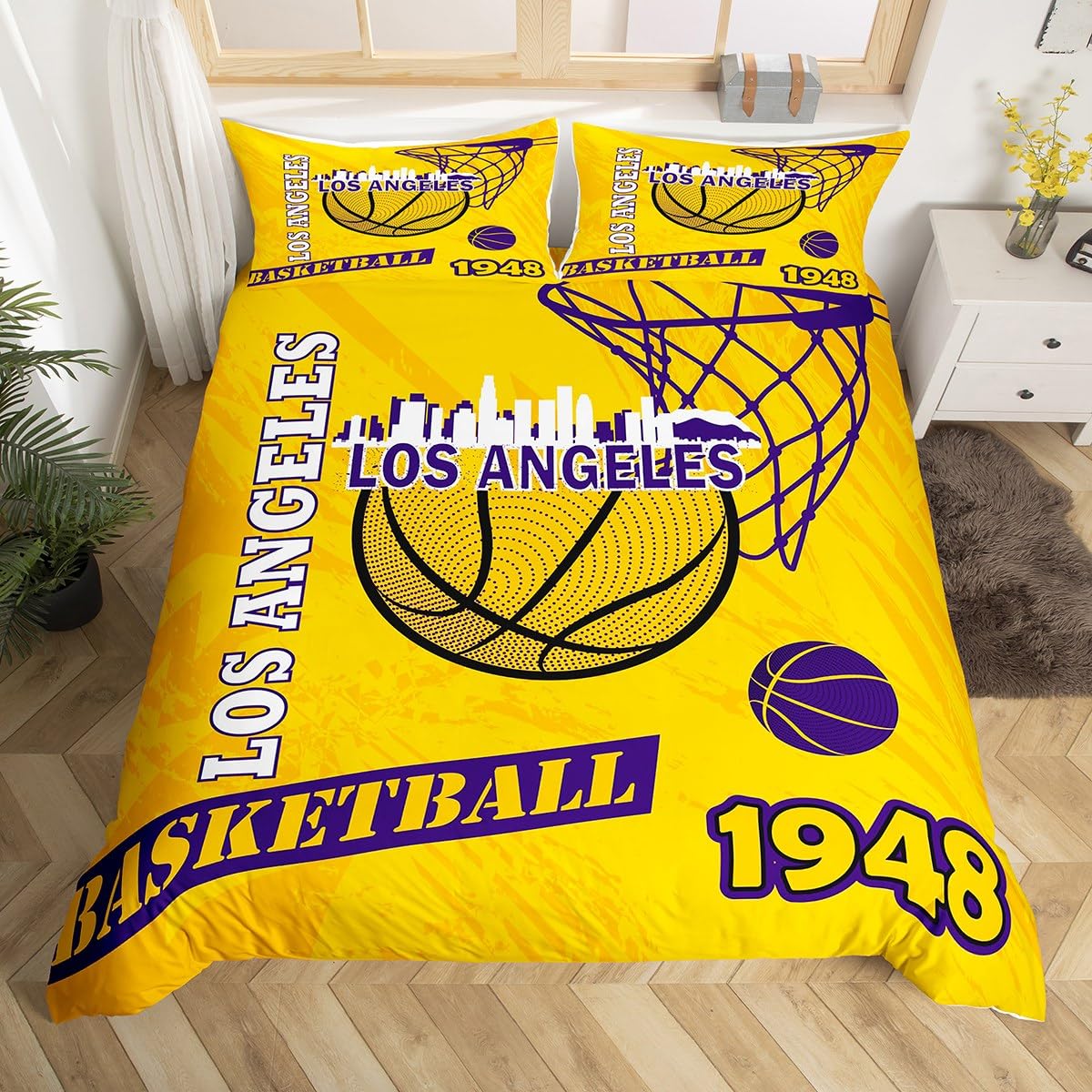

Basketball Court Print Bedding Set Twin Size,Ball Sports Games Themed Duvet Cover, Boys Game Room Decor Comforter Cover EU Single(135x200cm)