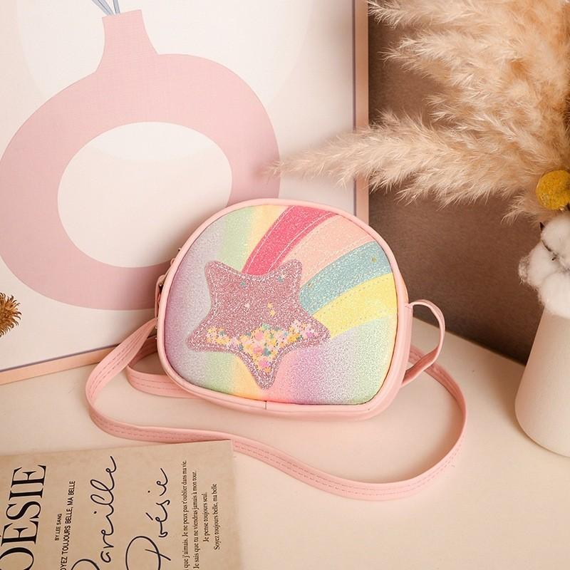 

Cute Kids Star Pattern Glitter Shoulder Bag Made Of Pu For School And Travel розовый