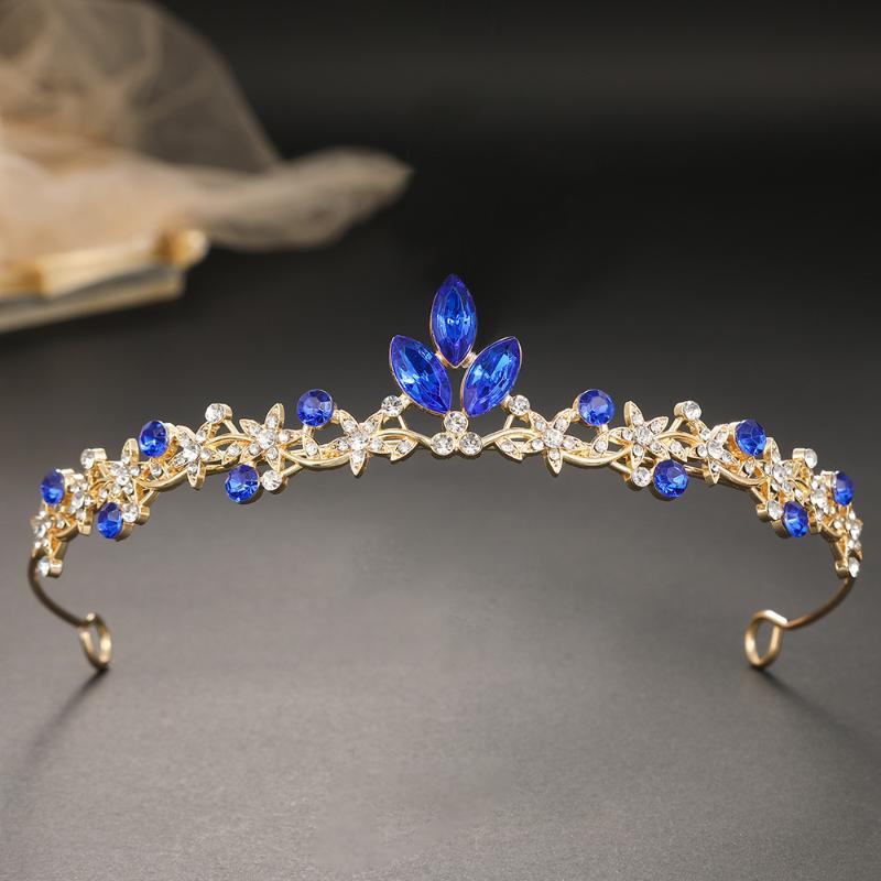 Rhinestone Leaf-Shaped Princess Crown Shiny Girls Birthday Hair Headpiece for Wedding Pageant Party Cosplay